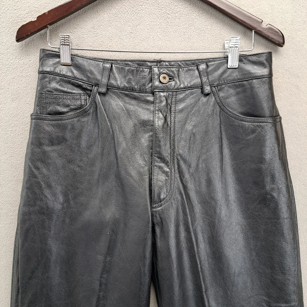 Kenneth Cole Reaction Black Leather Pants Men's 30x27 Lined Moto Y2K Vintage